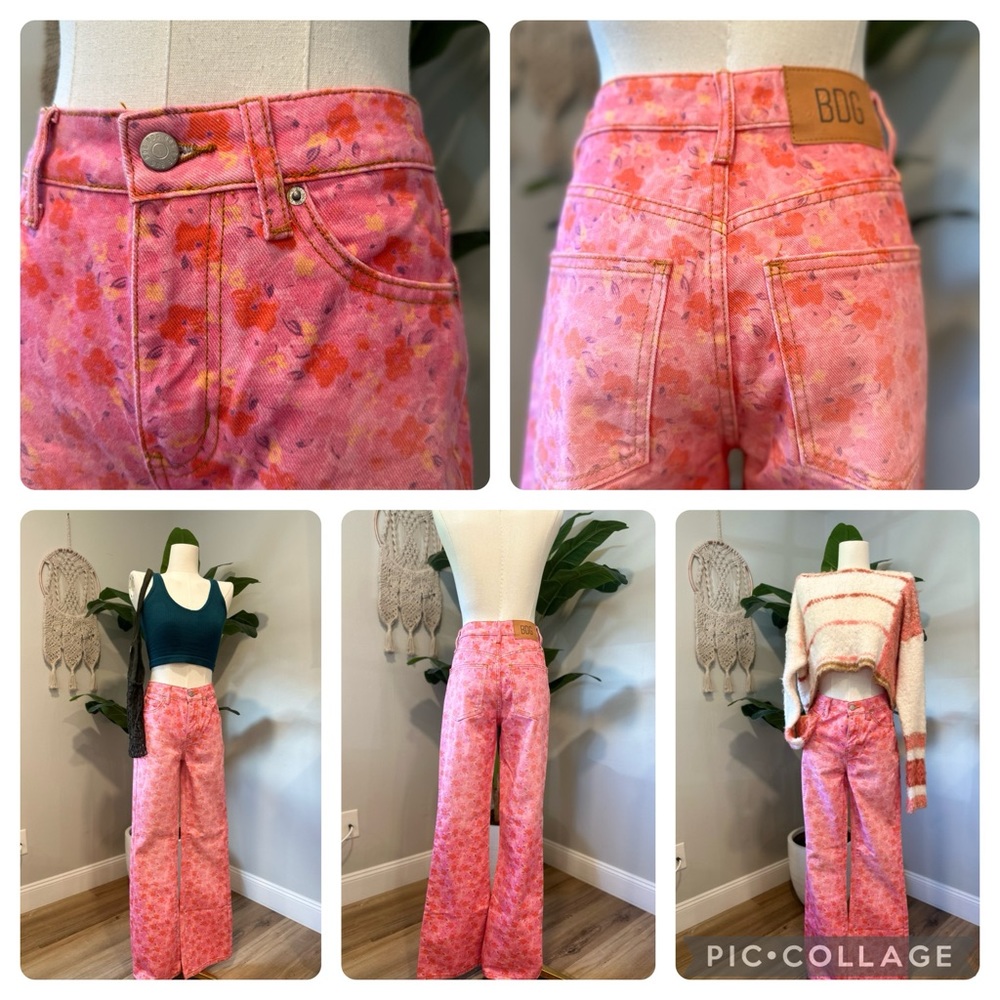 BDG for Urban Outfitters • pink, floral, high-rise, flare Jean
